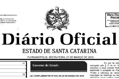 Publicada no Diário Oficial a Lei Complementar nº 644, de 26 de março de 2015
