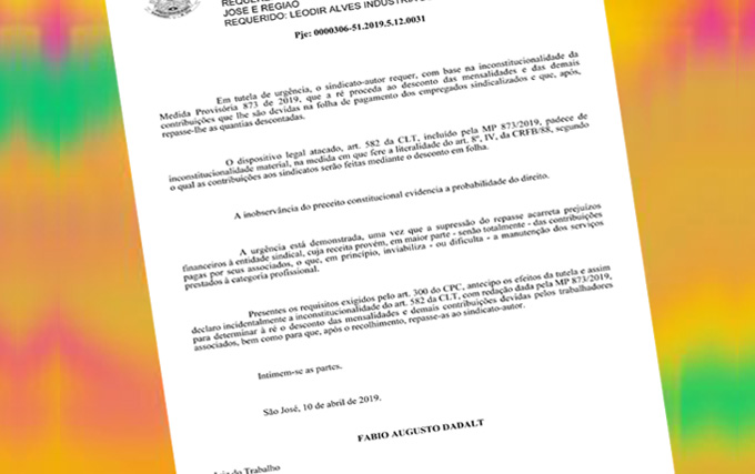 Vitória: Sindicato dos Comerciários de São José obtém liminar contra a MP 873/2019