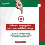 MPT divulga recomendação para coibir assédio eleitoral contra trabalhadores